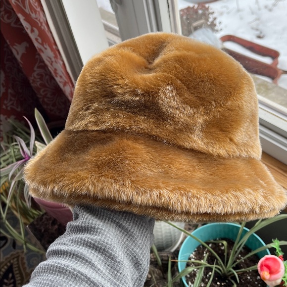 Vtg FAUX FUR Bucket Hat One Size Fits All Med Brown Made USA Y2K - Picture 6 of 9